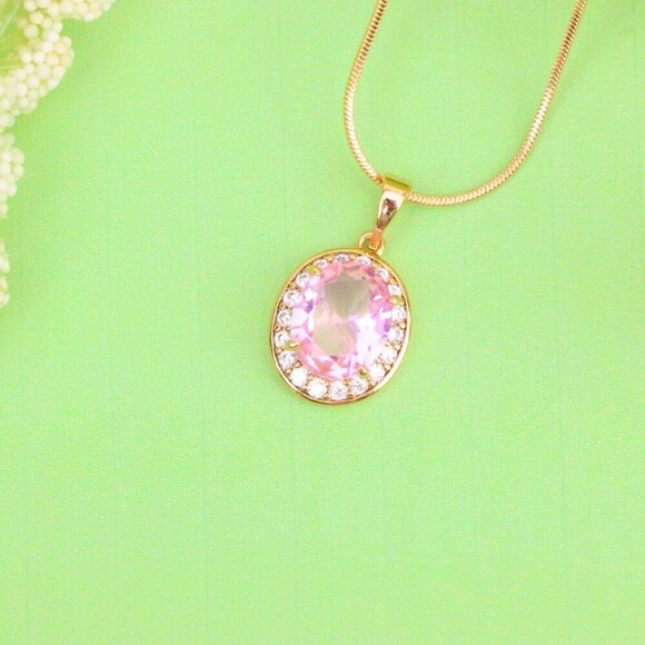 "Oval Pink Pendant with Crystal Accents in Rose Gold-Plated Setting, XPPT1620 - Picture 9 of 13